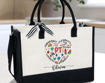 Personalized Physical Therapist Canvas Tote Bag, Pediatric Physical Therapy Bag, Physical Therapist Assistant Tote, PT Appreciation
