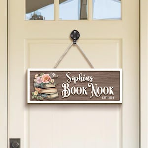 Custom Book Nook Door Sign, Personalized Book Lover Sign, Library Sign for Readers, Gift for Bookworm, Home Library Sign