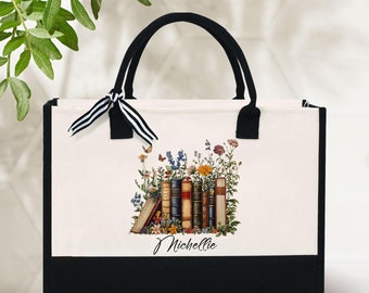 Custom Book Tote Bag, Bookish Personalized Tote Bag,Bookish Gift Idea, Book Lover Gift Idea, Cute Book Bag,Aesthetic Bag, Casual Canvas Tote