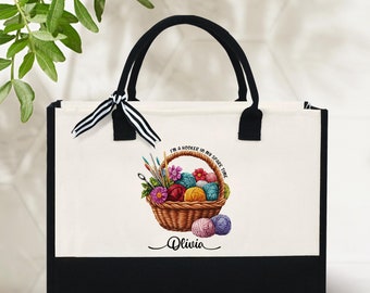 Personalized Knitting Canvas Tote Bag, Knitting Gifts for Women, Crochet Tote Bag, Crochet Gifts for Grandma Mom, Tote Gift For Crochet