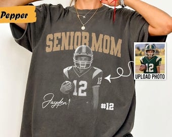 Custom 2027 Senior Football Mom Shirt, Custom Football Player Photos Shirt, Football Mama Shirt with Name & Jersey Number, Senior Night Tee