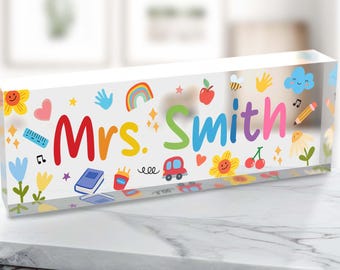 Personalized Teacher Desk Name Plate, Custom Teacher Acrylic Block, Teacher Appreciation, Office Decor, Back to School, Coworker Gifts