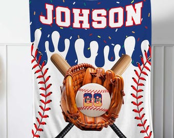 Personalized Ice Cream Drip Baseball Blanket: Custom Baseball Birthday Gift