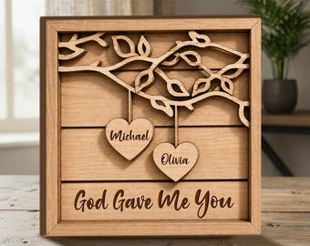 Personalized Couple Heart Wooden Block, Custom Couple Name Sign, Wedding Gift, Anniversary Gift, Rustic Wedding Gifts,Engraved Wooden Plaque
