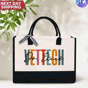 Personalized Vet Tech Canvas Tote Bag, Custom Veterinary Technician Bag, Vet Tech Week, Veterinarian Tote Bag, Gift For Dog Lovers Bag