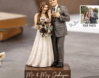 Personalized Custom Photo Figurine, Wooden Family Portrait Statue, Custom Couple Photo Gift, Anniversary Gift For Parents, Wedding Keepsake
