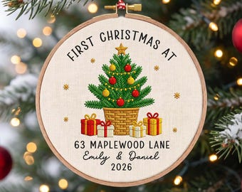 New Home Embroidered Ornament, New Home Christmas Ornament, Our First Christmas in Our New Home, Christmas Tree New Home Embroidery Ornament