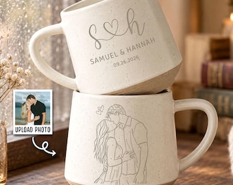 Custom Couple Portrait Ceramic Mug, Personalized Wedding Mug, Anniversary Gift Pottery Coffee Cup,Wedding Gift for Couple,Bridal Shower Gift