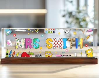 Custom Teacher Desk Name Plate, Teacher Name Sign, Teacher Acrylic Block, Teacher Appreciation Gift, Office Decor, Back to School