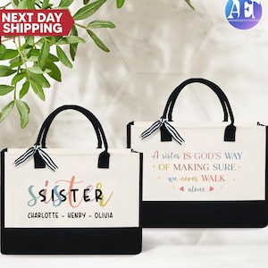 Personalized Sister Canvas Tote Bag, Custom Sister Bag, Tote Bag for Sister, Sister Tote Bag Gift