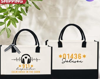 Personalized 911 Dispatcher Tote Bag, 911 Dispatcher Gifts, Telecommunicator Week Gifts, 911 American Flag Bag, Emergency Dispatcher Gift