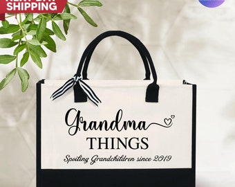 Grandma Things Tote Bag, Personalized Grandma Canvas Gift, Custom Mothers Day Gift For Grandma, New Grandma Gift, Gifts for Grandma