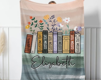 Personalized Book Blanket, Custom Books & Name Blanket, Book Club Gift, Book Lover Blanket, Bookish Reader, Christmas Gift For Her