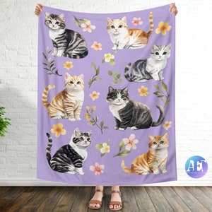 Cat Blanket for Cat Lovers, Cozy Fuzzy Throw Blanket, Cat Themed Gift, Gift for Reader, Cat Mom or Dad, Pet Owner Gift
