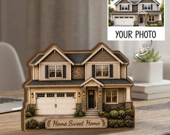 Custom House Portrait Photo Wooden Block, Wooden Home Model Decor, Housewarming Gift, New Home Gift, realtor gift, home sweet home sign