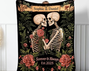 Skeleton Couple Till Death Blanket, Personalized Skeleton Lovers Wedding Blanket, Spooky Goth Couple Halloween Gift, Dad and Mom Anniversary