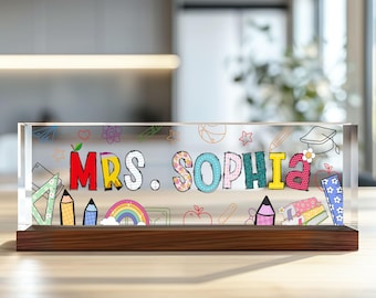 Personalized Teacher Desk Name Plate,Custom Acrylic Plaque with Teacher Name,Teacher Appreciation Gift,Back to School Gift,Teacher Name Sign