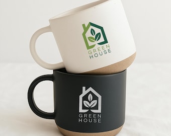 Engraved Company Logo Pottery Mug: Personalized Business Gift