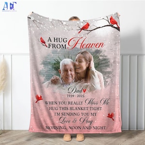 Personalized In Loving Memory Blanket, Christmas Gifts, A Hug From Heaven Blanket, Memorial Dad, Mom Custom Photo Blanket, Remembrance Gift