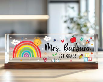 Personalized Teacher Desk Name Plate, Custom Teacher Acrylic Plaque, Teacher Appreciation Gift, Back To School Gift, Gift for Teacher