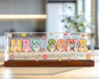 Personalized ASL Teacher Desk Name Plaque,Teacher Language Gift, Teacher Name Sign, Teacher Graduation Gift, Office Desk Decor Language Gift