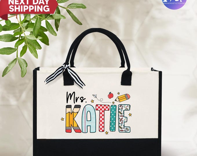 Personalized Teacher Tote Bag, Custom Teacher Name Bag, Personalized Teacher Gifts, Back to School Gift, Appreciation Gift,Teacher Thank You