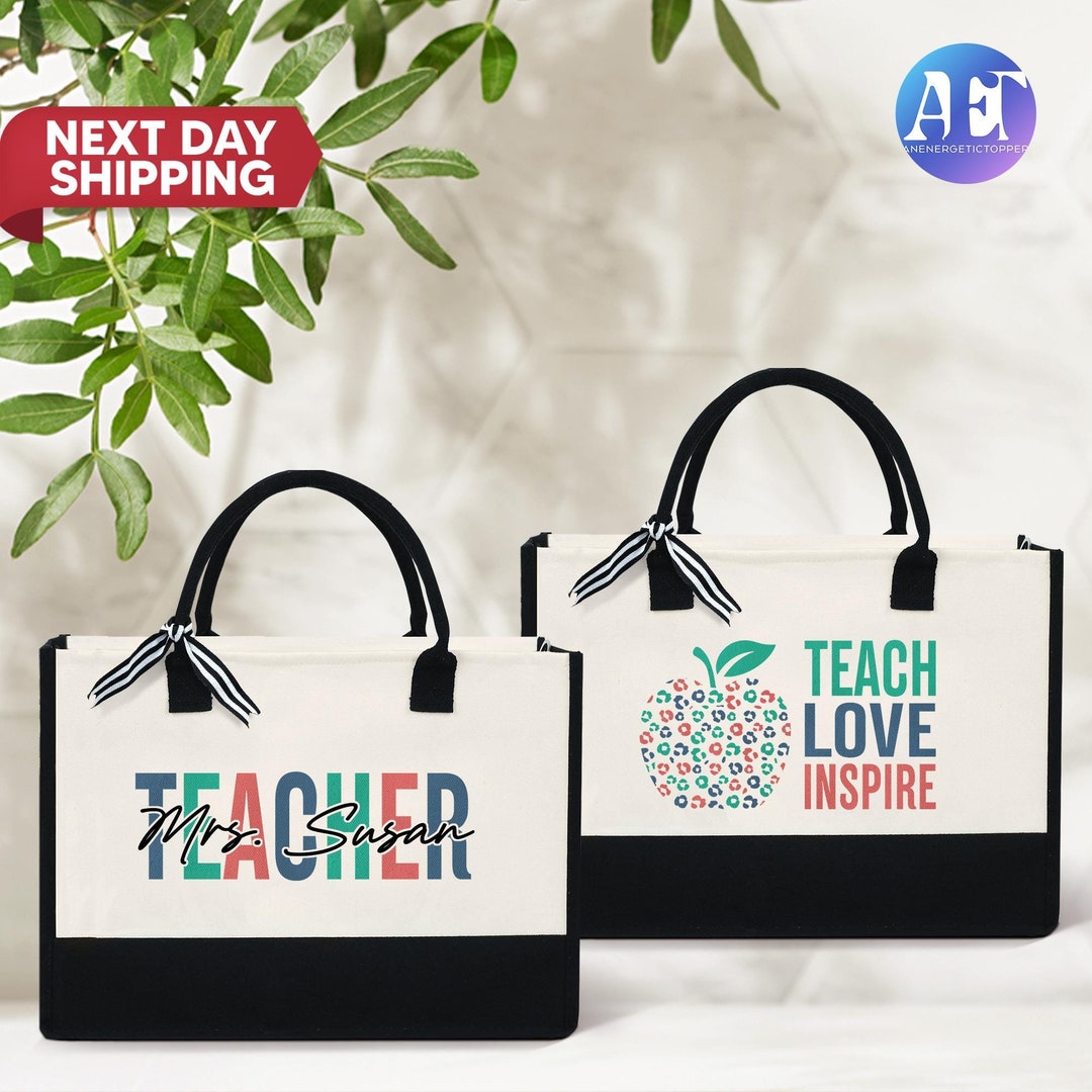 Personalized Teacher Canvas Tote Bag, Teacher Appreciation Gift Tote ...