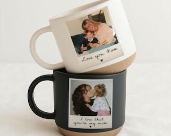 Personalized Photo Pottery Mug, Gift for Mom Dad, Custom Polaroid Photo Mug, Gift from Daughter, Custom Mug Gift for Mom, Picture Cup Gifts