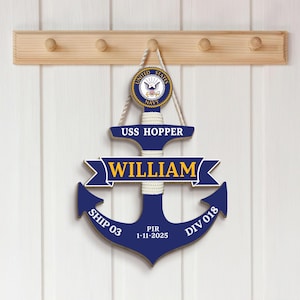 Personalized Navy Anchor Wood Sign: Rustic Military Decor