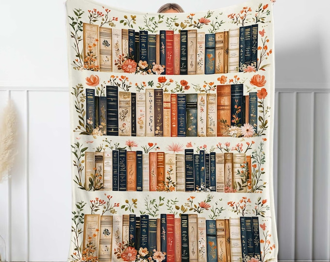 Personalized Vintage Library Blanket: Cottagecore Book Lover Gift
