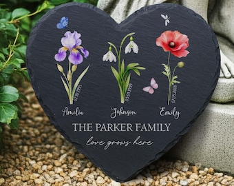 Personalized Garden Stone for Mom, Grandma Garden Stone, Garden of Love, Grandmas Garden Gifts for Grandma, Birth Flower Mom Gifts from Kids
