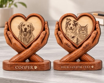 Personalized Photo Pet Wooden Plaque, Custom Portrait Pet Wood Sign, Dog Lover Gift Block, Christmas Gift, Memorial Gifts, Pet Loss Keepsake