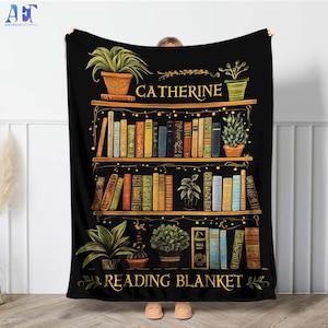 Personalized Book Blanket, Personalized Bookshelf and Plants Decor, Gift For Her, Reading Lover, Bookworm, Reader Gift, Woven Throw Blankets