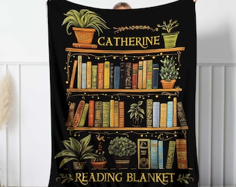 Personalized Book Blanket, Personalized Bookshelf and Plants Decor, Gift For Her, Reading Lover, Bookworm, Reader Gift, Woven Throw Blankets