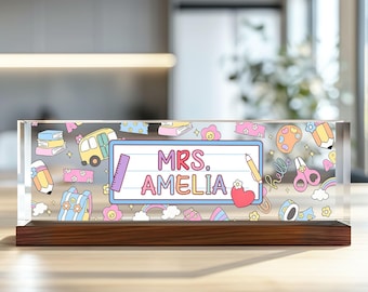 Personalized Teacher Desk Name Plate, Custom Acrylic Plaque with Name, Teacher Appreciation Gift, Back To School, Gift for Teacher