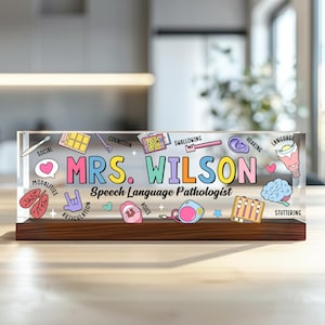 SLP Teacher Gift, Speech Language Pathologist Name Desk Plaque, Teacher Appreciation Gift, Office Desk Name Plate,Speech Pathology Name Sign