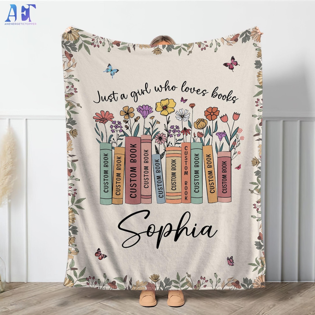 Personalized Floral Book Blanket, Custom Books & Name Library Gift for ...