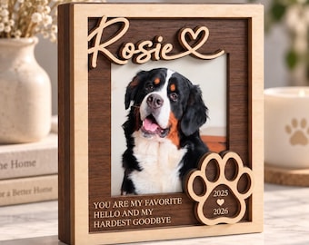 Custom Pet Memorial Frame, Personalized Wooden Picture Frame for Dog, Pet Loss Gift, Rainbow Bridge Remembrance, Dog keepsake