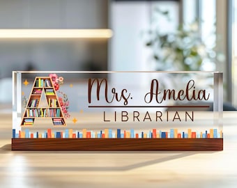 Custom Teacher Desk Name Plate, Teacher Acrylic Block, Teacher Appreciation Gift, Back to School, Book Lover Gift, Librarian Name Sign Gift