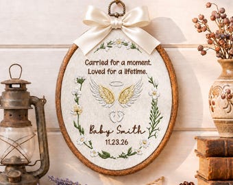 Personalized Baby Memorial Embroidered Ornament, Angel Wings and Footprints Remembrance Name Hoop,  Infant Loss Gift