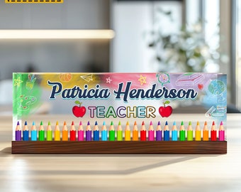 Personalized Teacher Desk Name Plate, Teacher Name Plate, Teacher Appreciation Gift,Teacher Gift,Acrylic Name Plate for Teacher,Office Decor