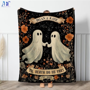 Ghost Couple &#39;Till Death Do Us Part, Personalized Wedding Blanket Spooky Halloween Tapestry Ghost Gifts,Anniversary Gifts,Spooky Couple Gift