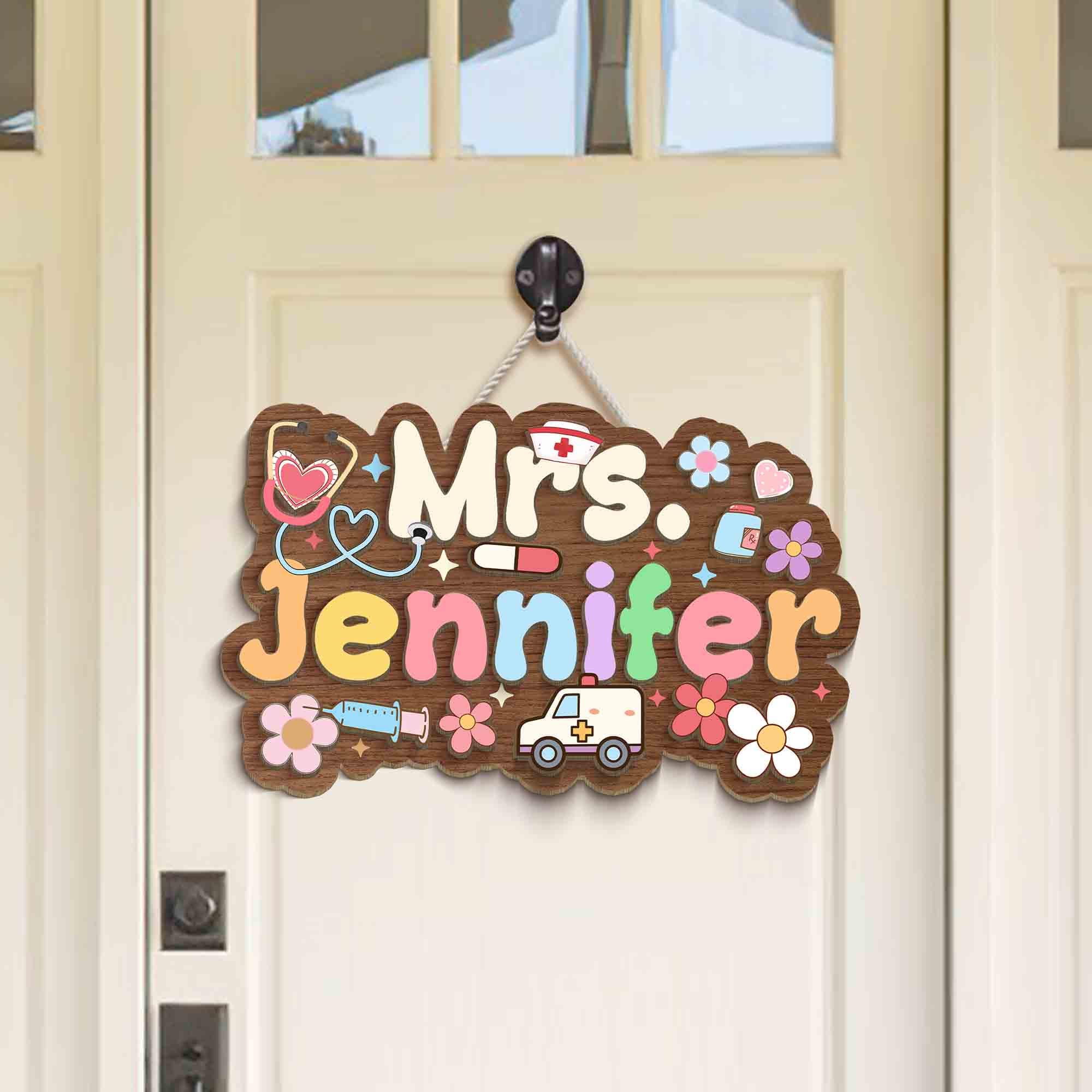 School Nurse Door Sign, Personalized Name School Nurse Unique Gift, School Nurse Door Hanger, Custom Wooden Door Sign Gift for New Nurse