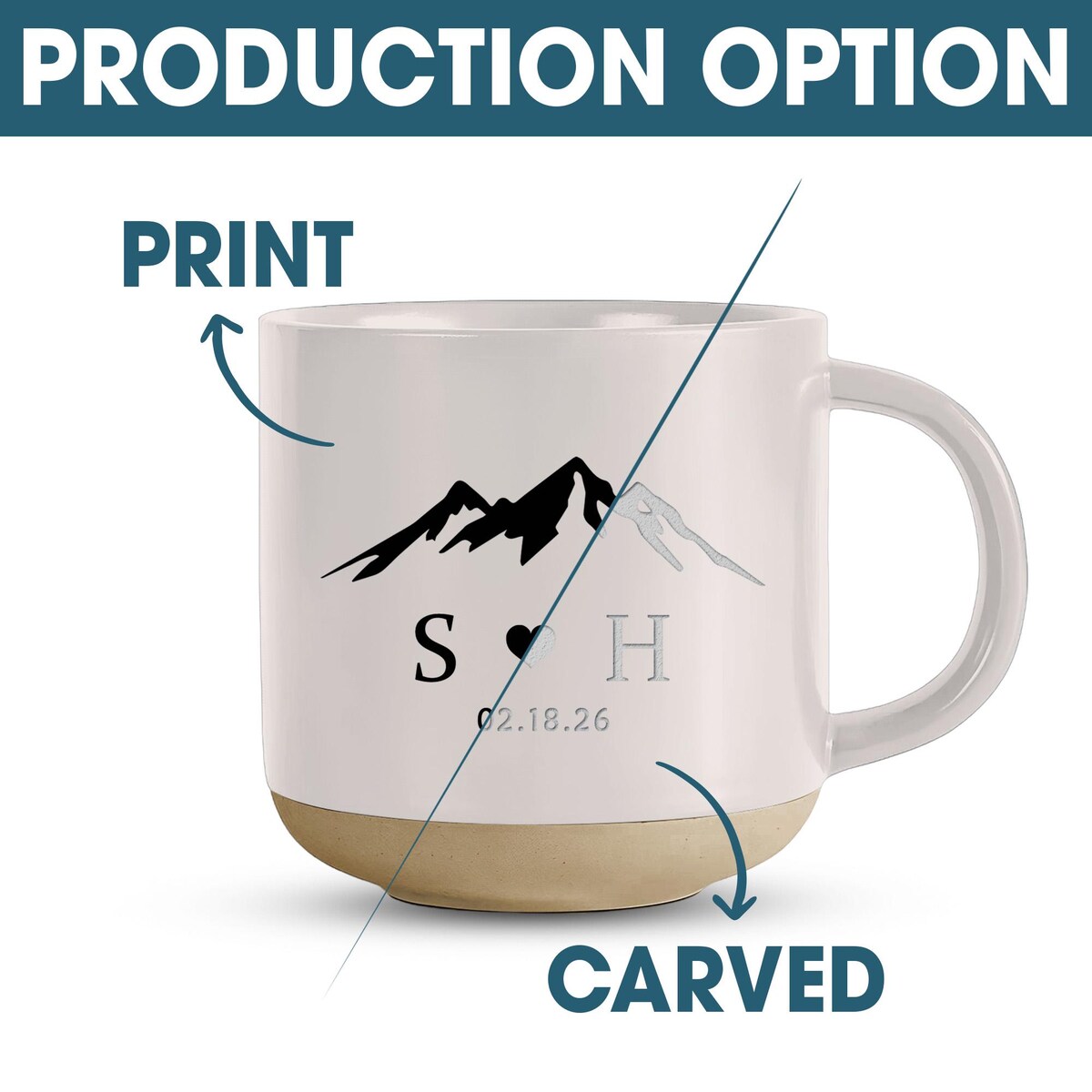 Personalised Engraved Couple Pottery Mug, Custom Wedding Anniversary Coffee Cup With Mountains Art,Engagement Gifts,Newlywed Gift for Mr&Mrs