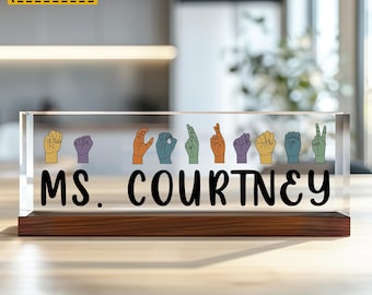 ASL Teacher Gift, Sign Language Gift, Teacher Name Sign, Teacher Graduation Gift, Office Desk Decor, Sign Language Gift, ASL Gift, Desk Sign