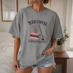 Iced Coffee Hockey Romance Shirt, Booktok Aesthetic Merch, Enemies To Lovers Tee, He Falls First Shirt, Fake Dating, Spicy Reader Gift image 1