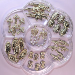 Gold Virgin Mary Luxury Nail Charm Bundle - (38 pieces) 3D Nail Art Decoration