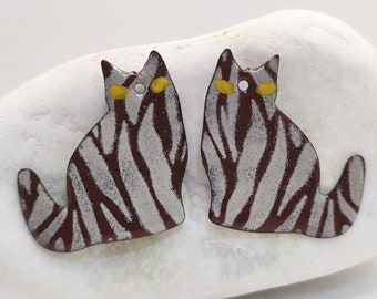 cat Enameled copper  jewelry making, boho earrings, copper jewelry, copper earrings, enameled copper, jewelry component, pair