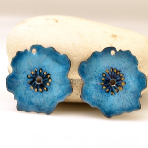 Enameled Copper, Beautiful Blue Flower Enameled copper pair