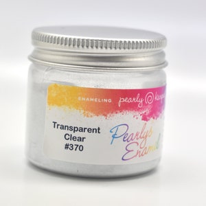 Könnte beinhalten: Ein kleines Glas Pearly's Enamel transparenter, klarer Emaillefarbe, beschriftet mit "Transparent Clear #370".